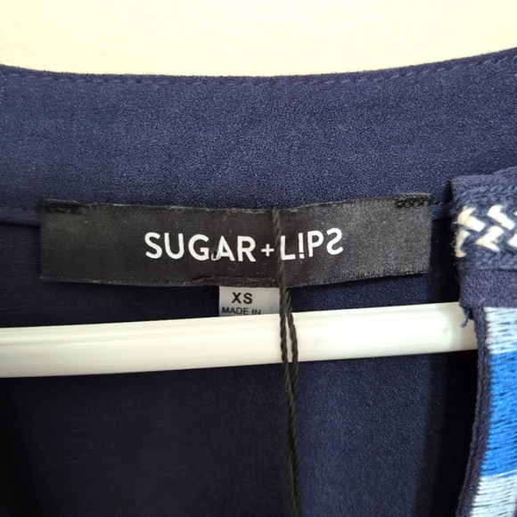 NWT Sugar Lips Women’s Navy Blue Embroidered Cold Shoulder Blouse – Size XS - Picture 7 of 7